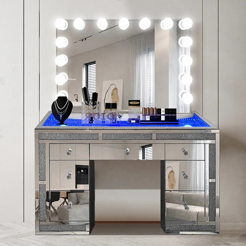 2022 Docarelife Newly Design Modern Corner Bedroom Set Lighted Mirror Dressing Table Makeup Mirrored Dressers