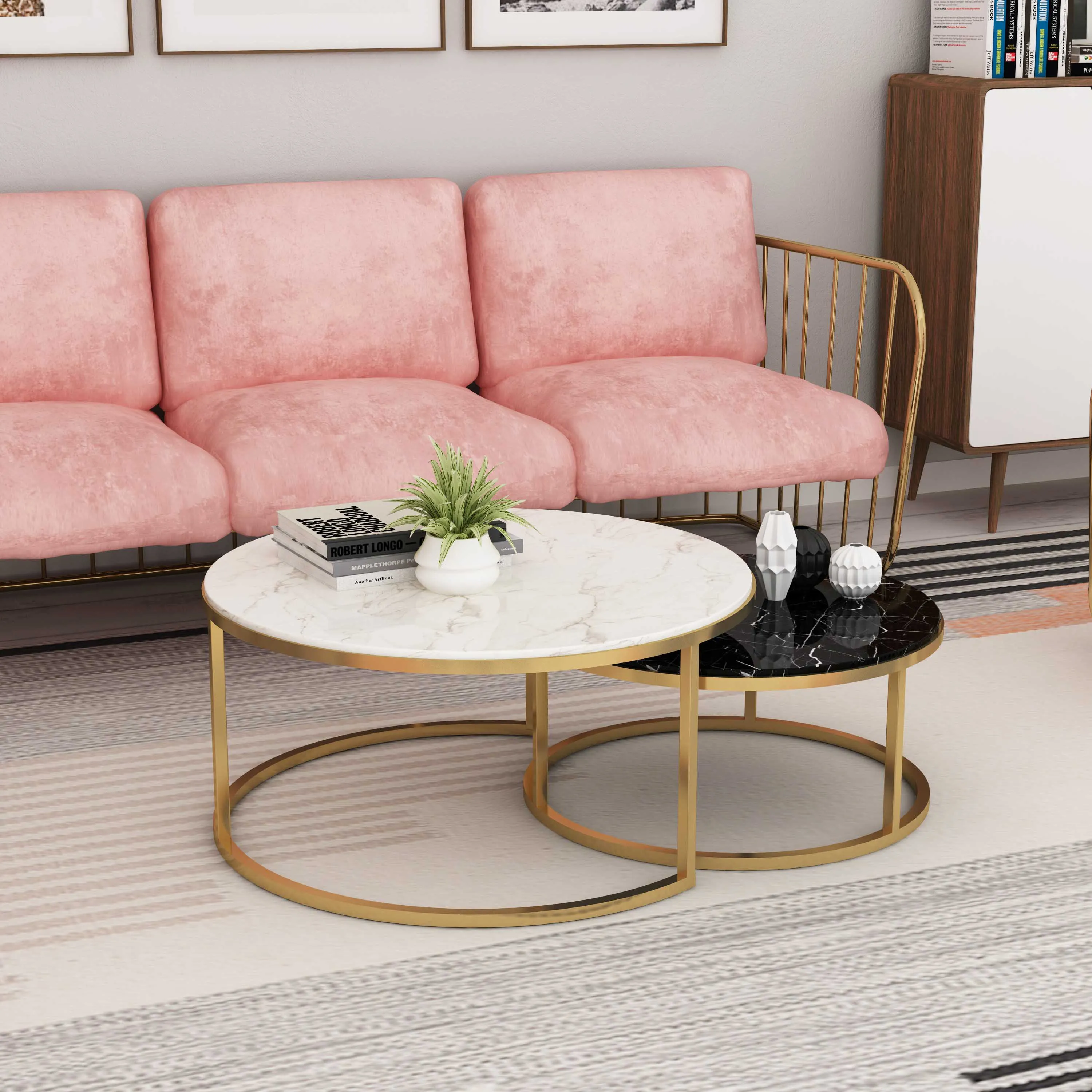 Nordic Minimalist Marble Coffee Table Small Apartment Living Room Round Coffee Table Combination