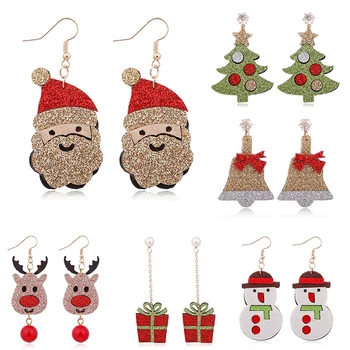 Hot Sale Handmade Cute Christmas Gift Felt Earrings Snowman Elk Bell Drop Earrings