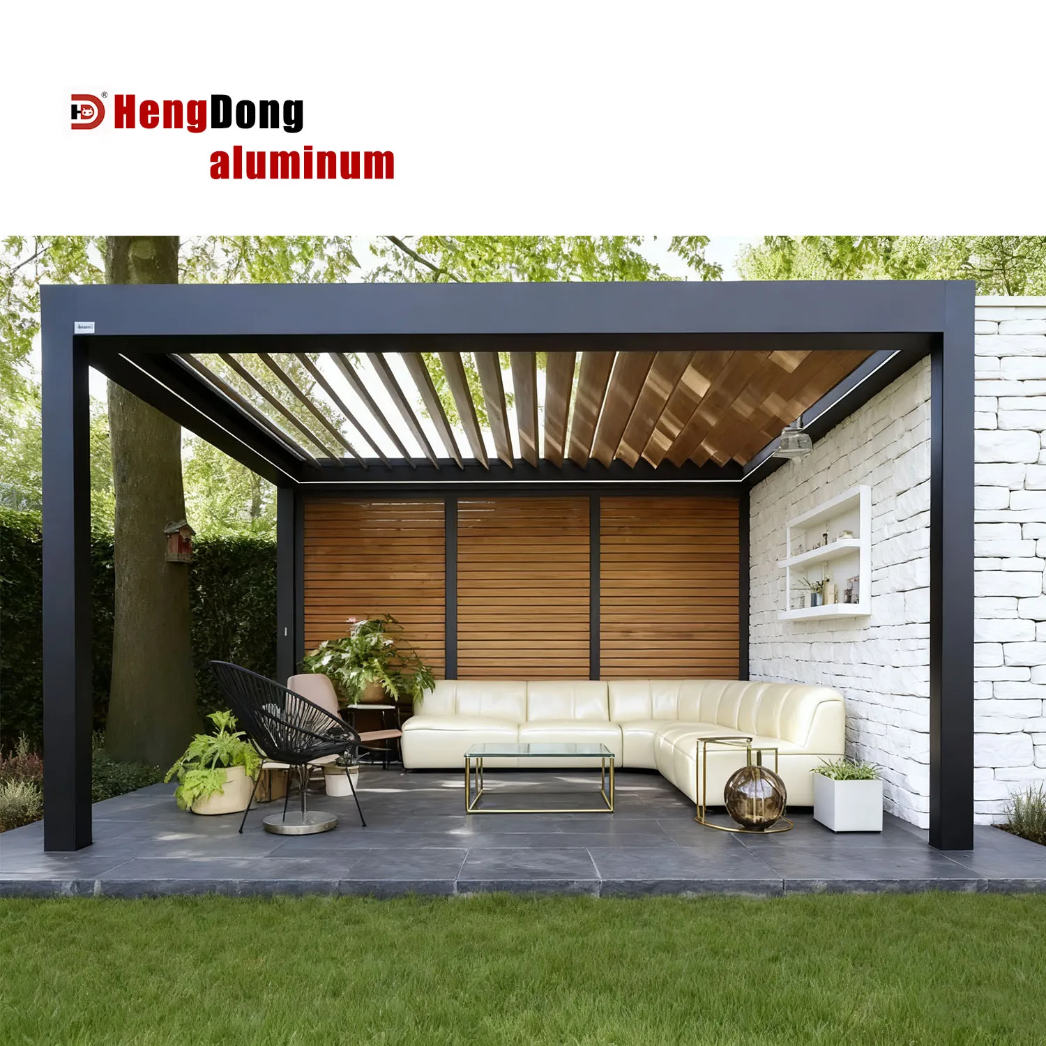 Automatic Ventilation Roof Metal Framed Pergola Greenhouse Aluminium Alloy Louvers for Garden Use