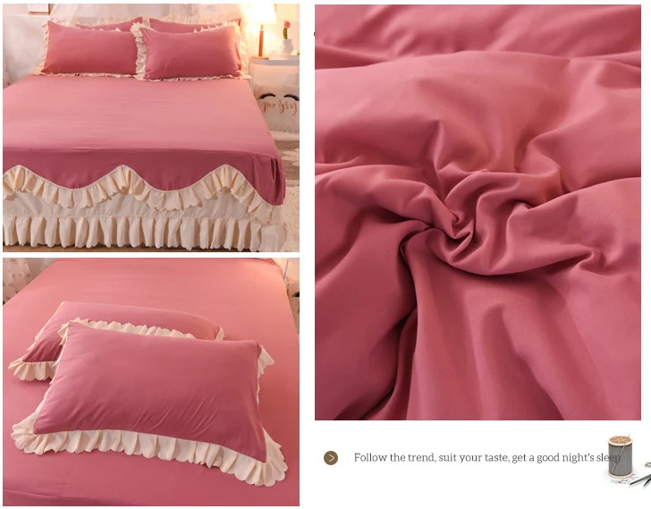 4pcs Korean Princess Skin Friendly Thickening Microfiber Bed Sheet Set