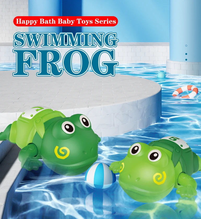 Baby Series Cartoon Frog Swimming Funny Wind Up Bath Toys, Happy Summer Bathtime Pals Water Game Bath Toy For Baby