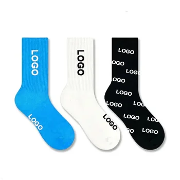Low MOQ Custom Logo Socks Classic Characteristic Pattern Logo Print Breathable Women Men Sports Socks Cotton Crew Socks
