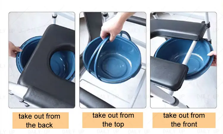 Upholstered Folding Commode Chair With Armrests Adjustable Anti-Skid Shower Chair For Disabled Hospital Patient