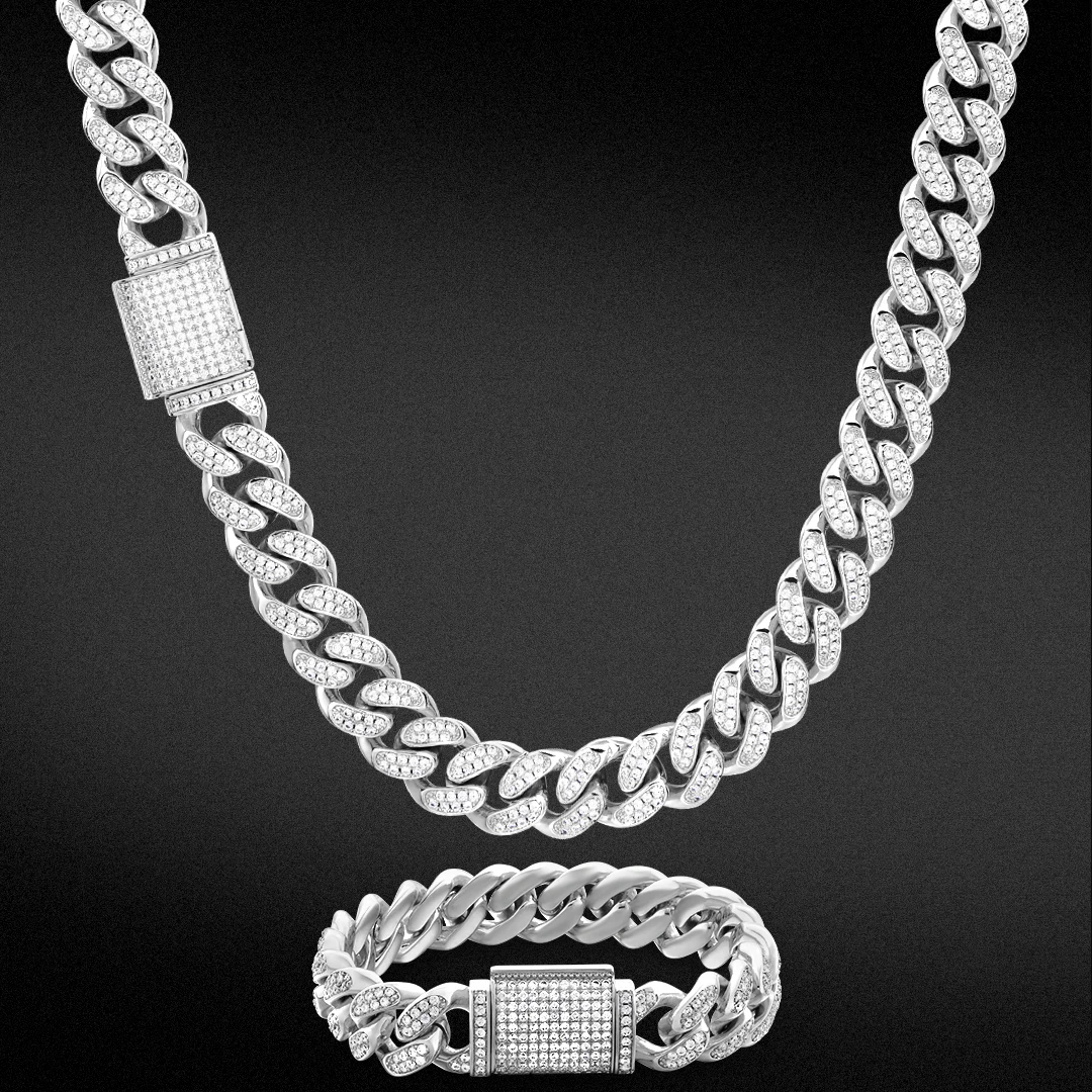 Outlet 18K Plated Iced Out AAA Crystal Cuban Link Chain with Bracelet SET Red