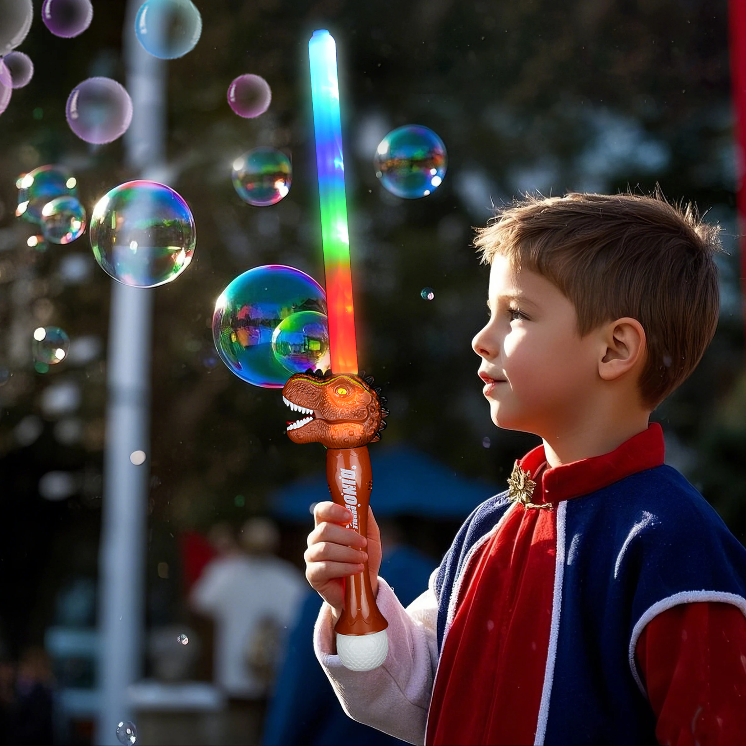 Flashing 29'' LED Dinosaur Bubble Sword Toy with Lights and Music for Kids Light-Up Wand Stick Toy