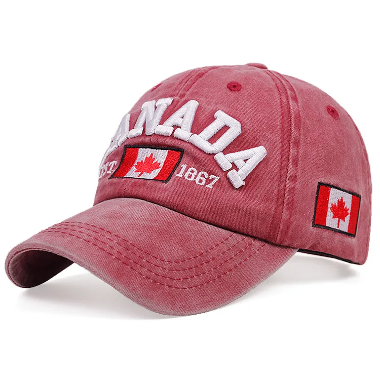 Wholesale Denim Baseball Hat with 3D Embroidery Canada Flag