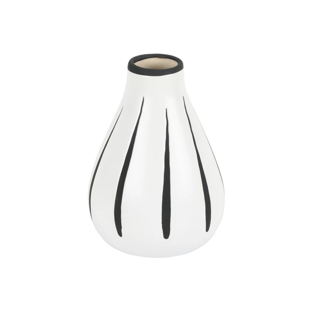 Modern style Ceramic White Matte Glaze Black Vertical Stripe Simple Modern Home Vase