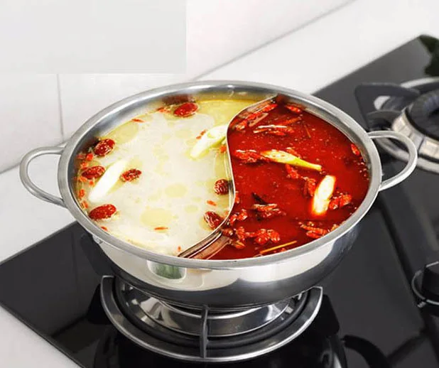 casserole en acier inoxydable de style chinois 2 compartiments hot pot avec  diviseur