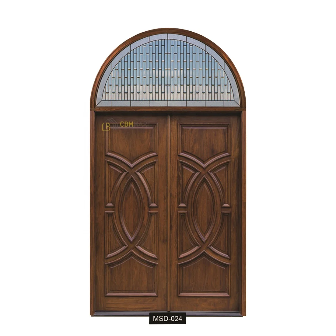CBMmart Medieval Square Frame Double Arched Wooden Door Front Pivot Iron Window Frame Entrance Solid Wood Doors