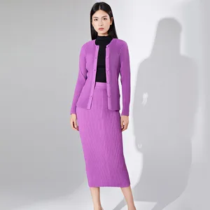 2025 Autumn Women's Casual Style Unique Fashionable Pleated Craft Shirt and Straight Skirt Two-Piece Set by Miyake