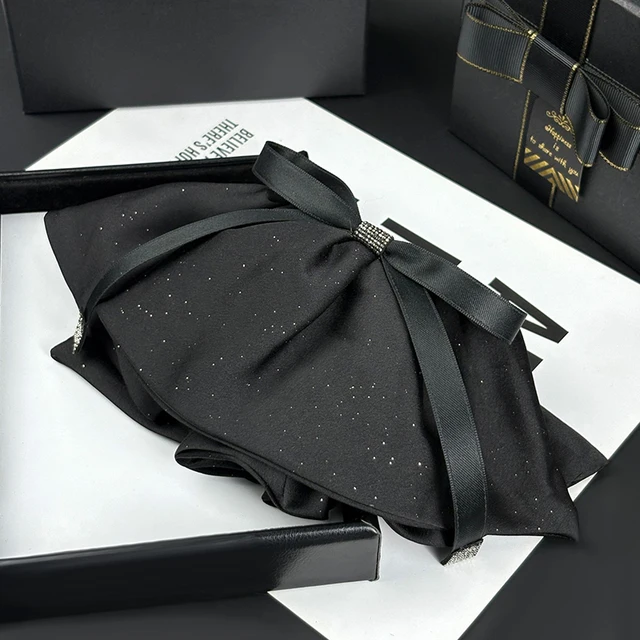 Satin Bowknot Glitter Ribbon Black Hair Clip Elegant Rhinestone Ponytail Hair Claws New High-end Fabric Girl's Hair Accessory