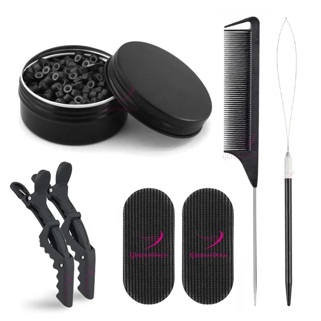 Factory Price Hair Extension Tools Kit with Hair Combs, Loop Tolls, Gripper, Clips, Beads for Weft Application