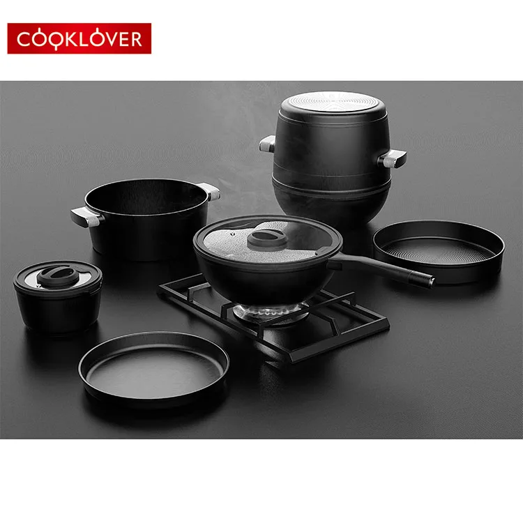 Cooklover Best Kitchen Ware Modern Induction Cooking Pot Cookware Set Glass Lid Made Aluminium Silicone Marble Bakelite Home Use