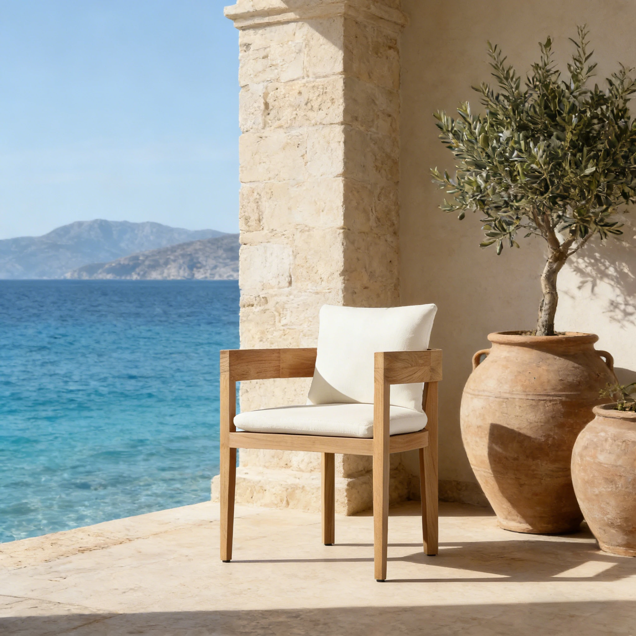 Heavy-Duty Teak Frame Armchairs Built for All Seasons with Water-Resistant Cushions for Resort Villa and Courtyard