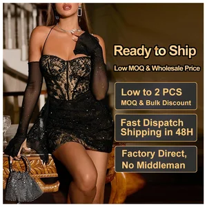 Wholesale Hot Selling Women's Clothing Sequins Mini Dresses Lace Dresses Custom Women Bodycon Sling Sexy Black Mini Dress