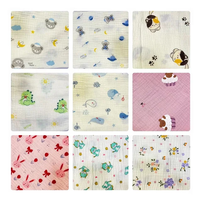 Ready stock pure cotton crepe fabric, high quality baby cotton gauze double veil fabric, cotton double layer crepe fabric