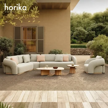 Modern Hotel Luxury Corner Modular Sofa Set Waterproof Teak Wood Hotel Outdoor Comfortable Sectional Sofa Set Garden Furniture