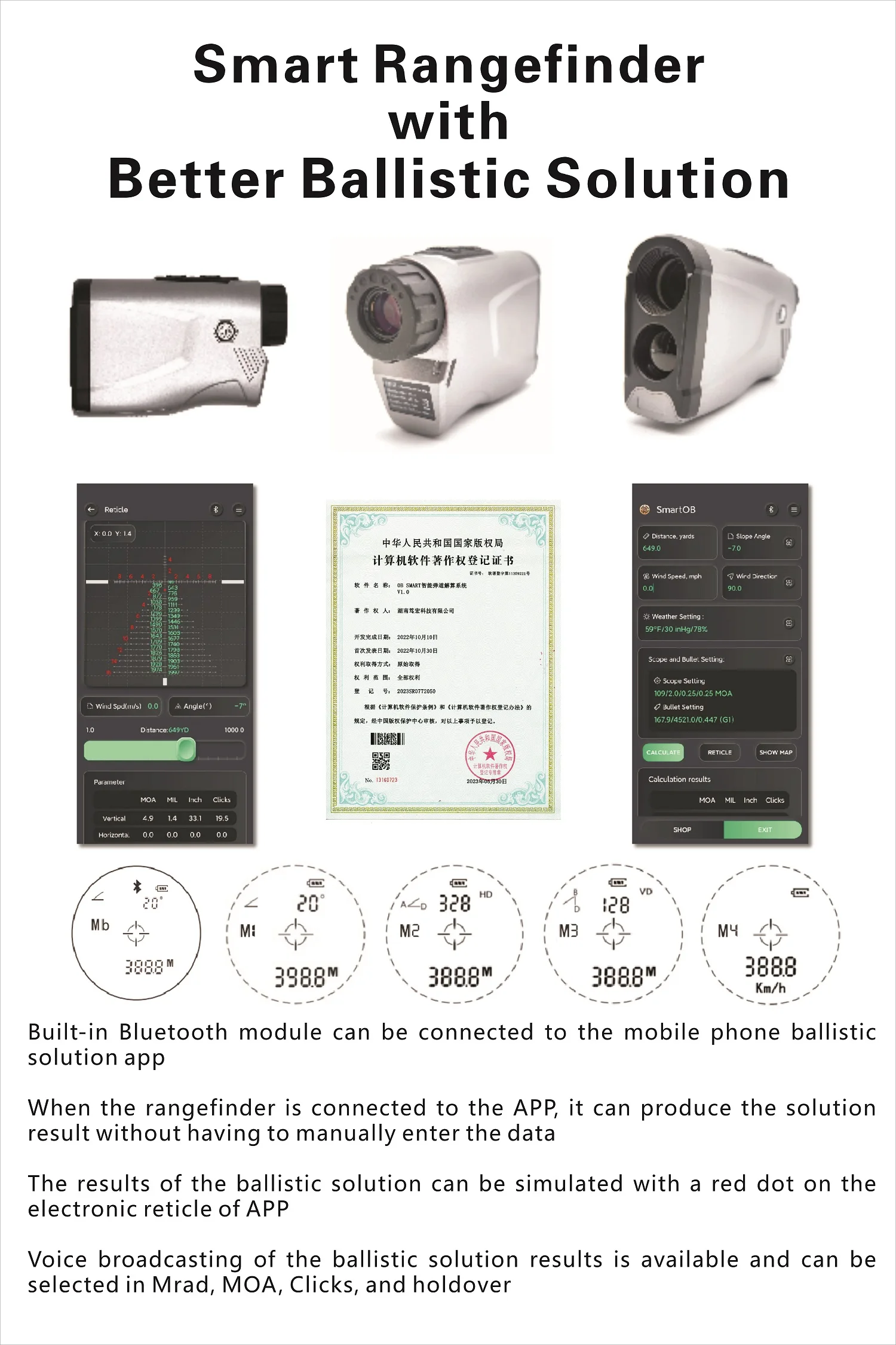 Rechargeable 600 Meter Hunting Laser Rangefinder with Ballistic Calculator Funtion
