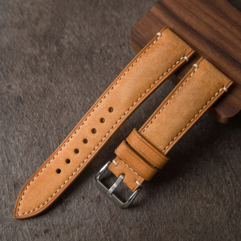20/22mm Replacement Vegan Leather Watch Band Handmade Quick Release Pin
