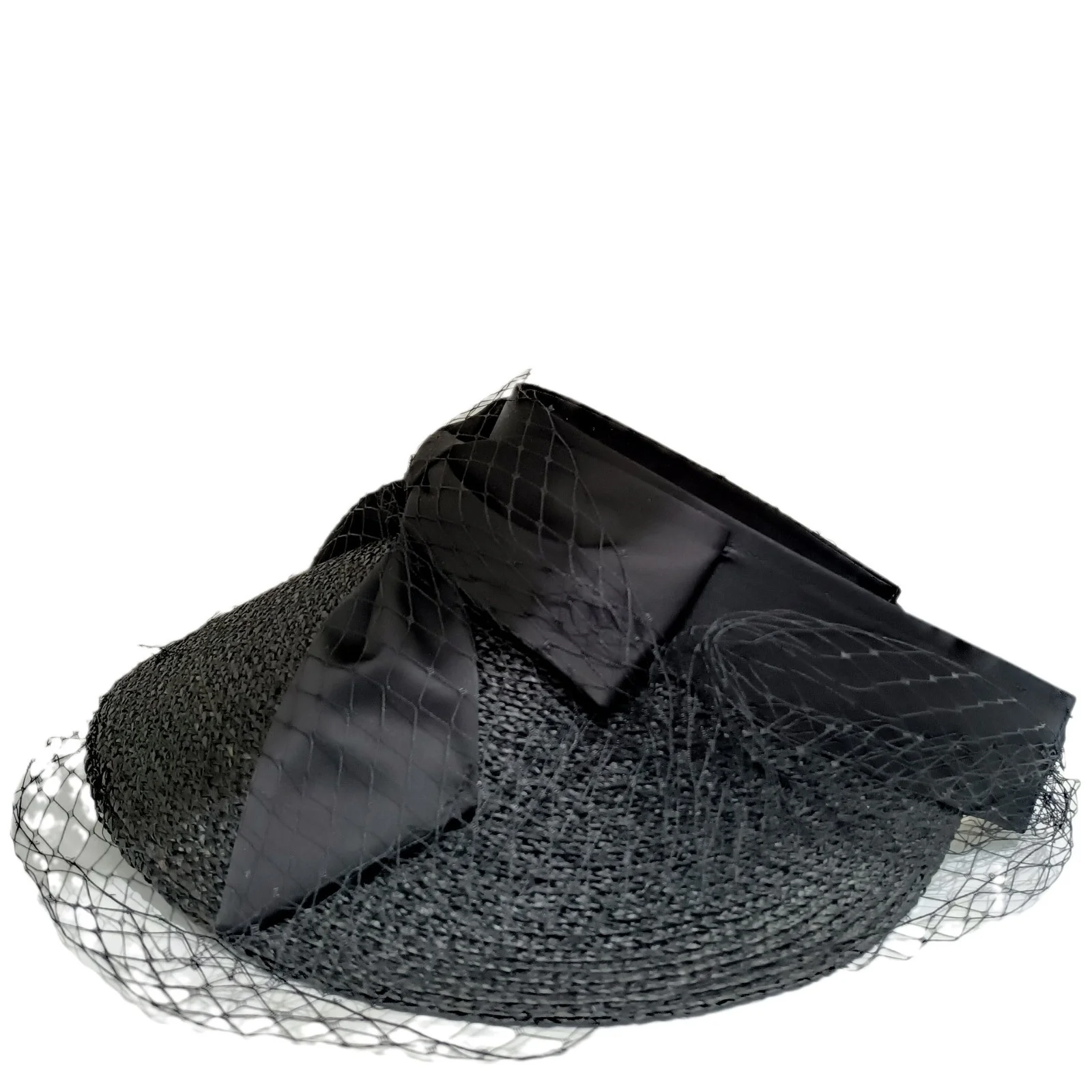 Spring Summer Fashionable Floppy Straw Hat Satin Bows Bucket Style Sun Protection for Beach Outdoor Use Empty Top Paper Material