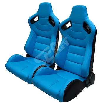 WZSEAHI Universal Blue PU Leather Recliner Sport Bucket Seats Racing Seats With DualSliders