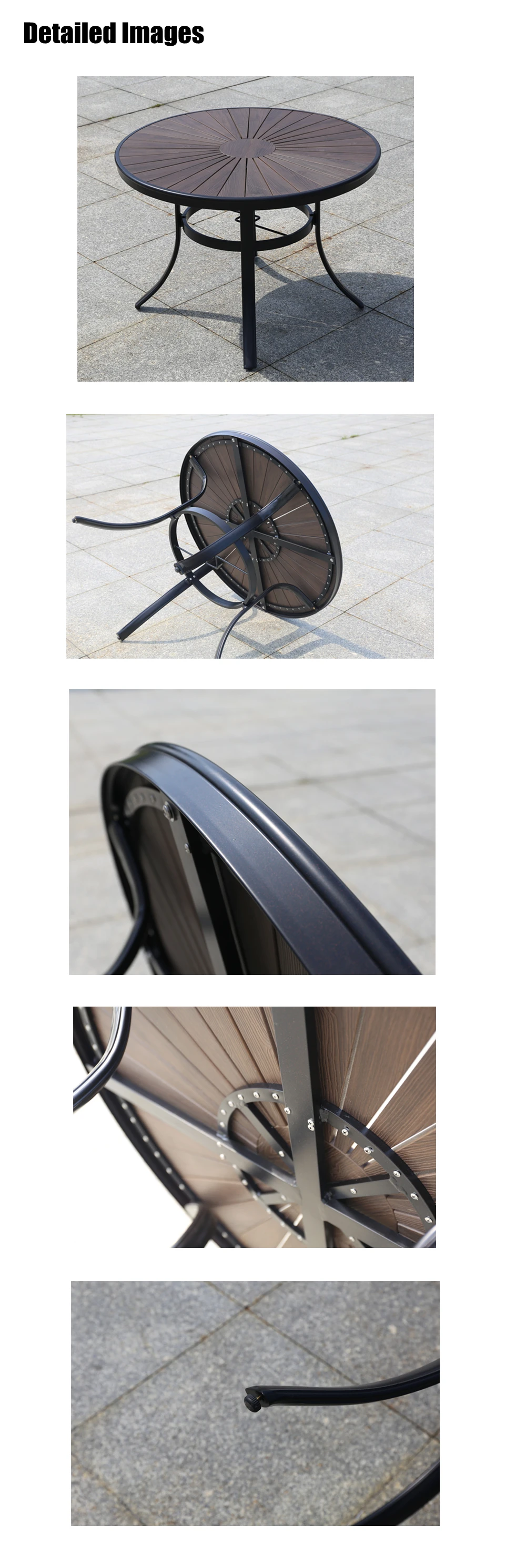 Sun leisure outdoor courtyard  plastic wood round table garden and cafe table aluminum with 4 seats