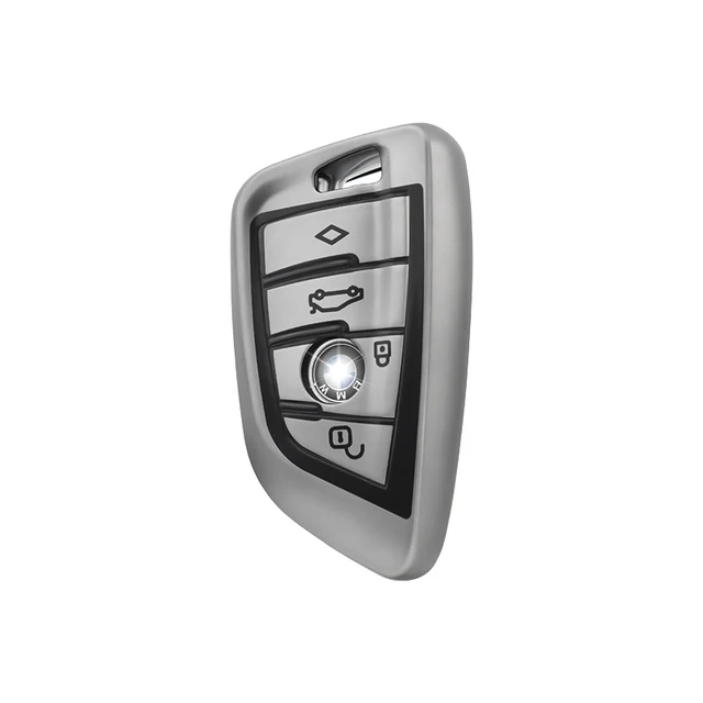 Titanium Grey Key Fob Cover Fit for BMW 2 5 6 7 Series X1 X2 X3 X5 X6 ,Full Protection Remote Fob Cover with Titanium Pattern