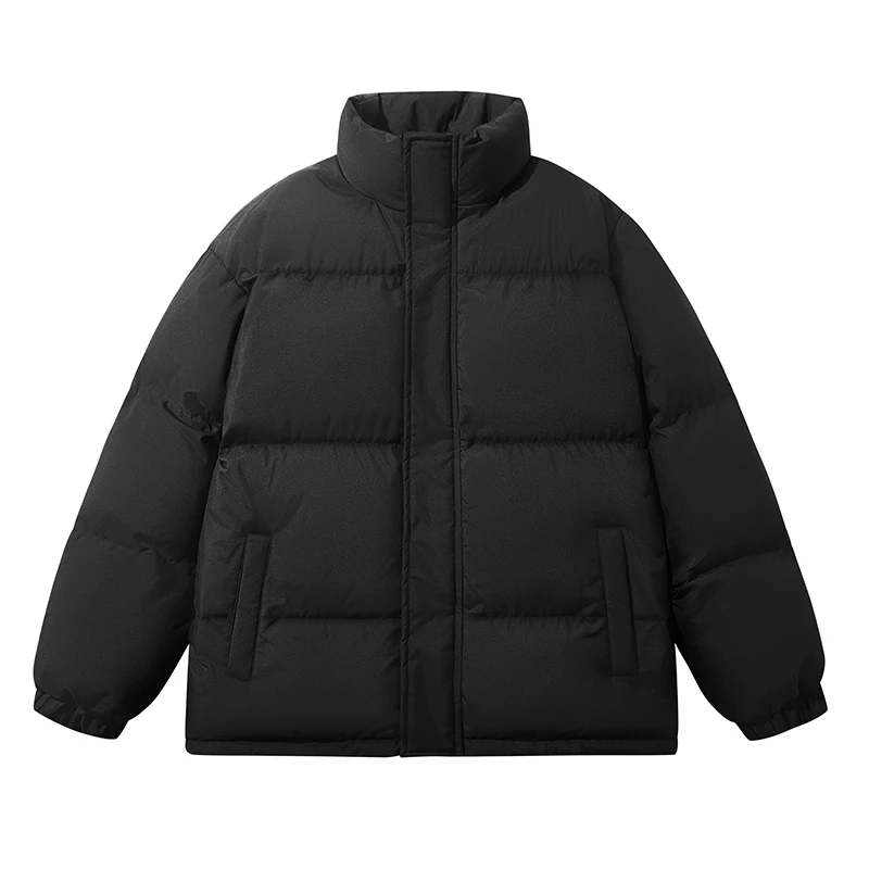 Unisex Zipper-up Coat Stand Collar Big Thermal Winter Jacket Poly Filled Puffer Coats_voghion.com