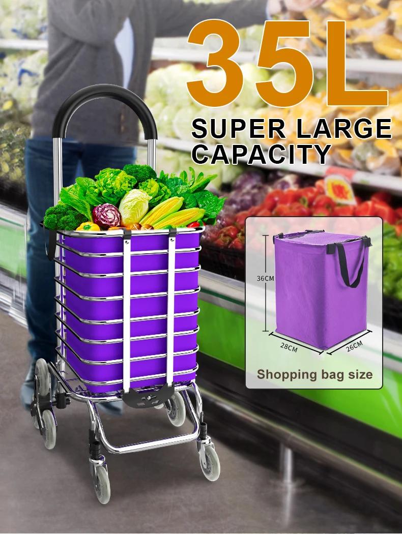 Folding Stair Climbing Grocery Carts On 8 Wheels Portable Shopping Cart ...