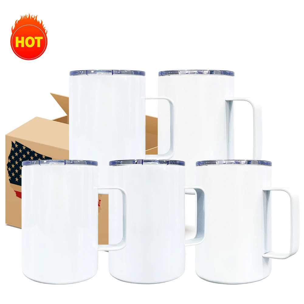 Wholesale Sublimation Coffee Cups Insulated Double Wall White with Handle and Lid 10 oz 50 Pieces