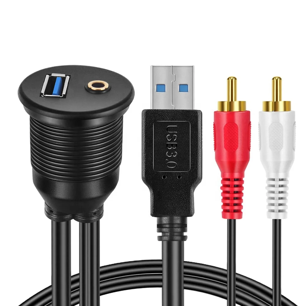 Утопленный монтажный комплект кабеля 3 фута USB 0 штекер-гнездо и 2 RCA штекер до 5 мм гнездо AUX Удлинительный кабель панель приборной