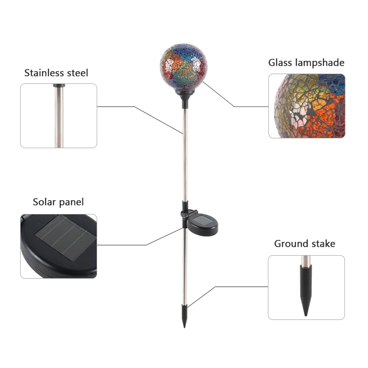 New Design Stainless Steel Decoration IP44 Waterproof Color Led Solar Powered Ground Stake Outdoor Solar Garden Light