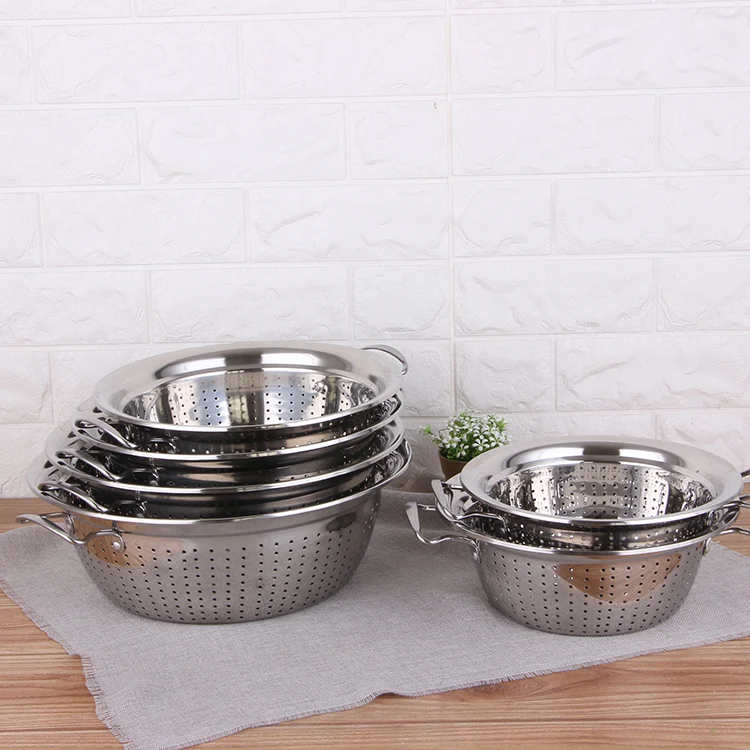 Stainless Steel Colander Kitchen Rice Strainer Pasta Basket Cooking Fruit Colander_9