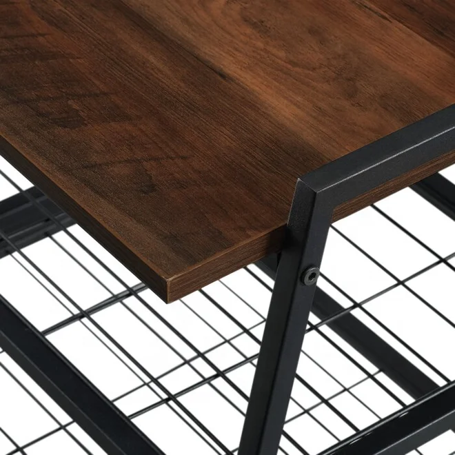 Прихожей грецкого ореха полка для обуви Скамья с 2-х уровневые проволочная сетчатая полка для хранения