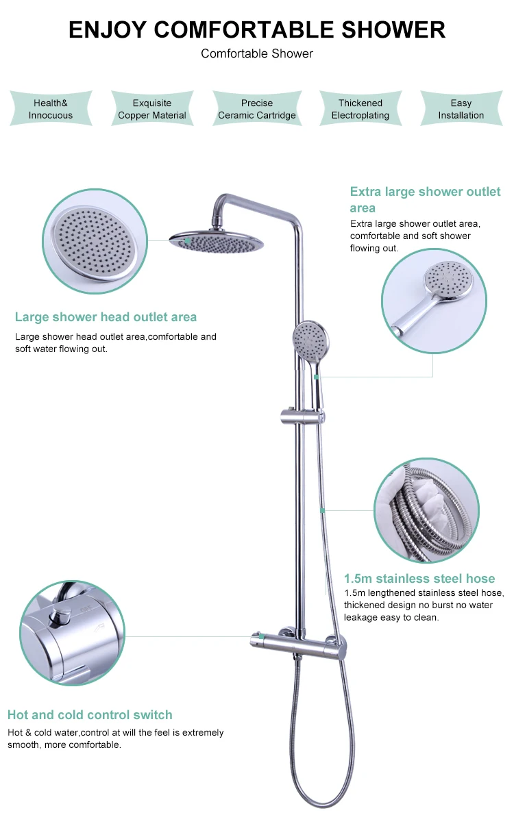 Juego de ducha termostática para baño de 3 funciones