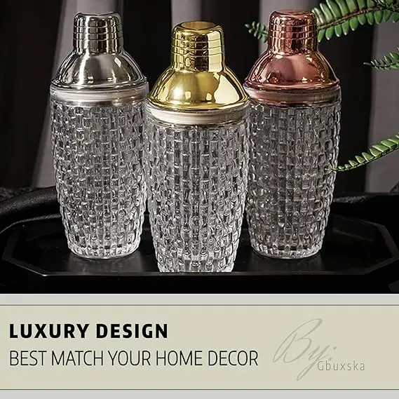 Glass Cocktail Shaker 13 Oz Martini Mocktail Making Set With Leak Proof