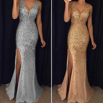 Wholesaler 2021 custom evening dresses with sequined gown long dress elegant evening party cocktail dress evening