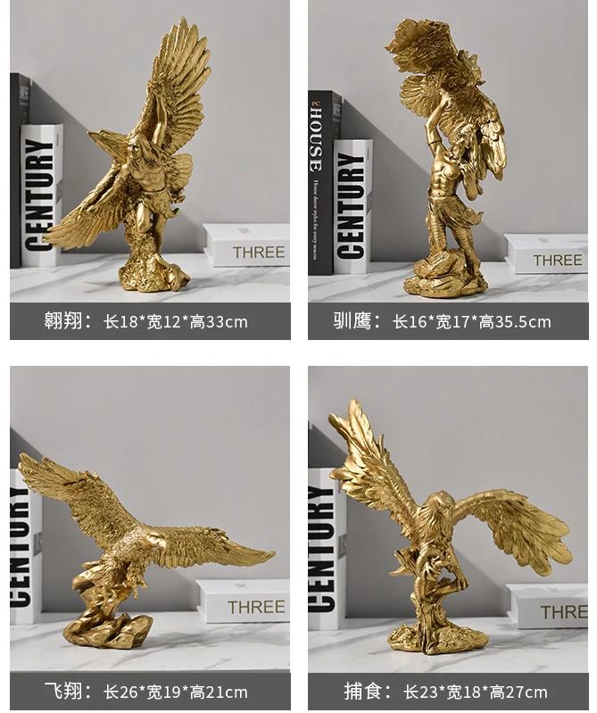 Various POSE Hunting Flying Fighting Double Head Resin Craft Eagle Statue Hand Carved tiger Wolf Horse Animal Head Sculptures