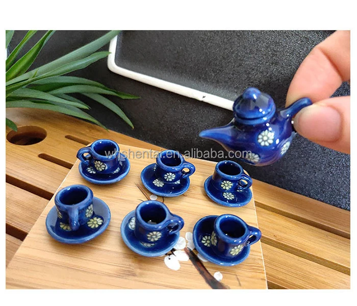 Mini Ceramic Tea Set Doll House Tea Set Dollhouse Miniature Accessories
