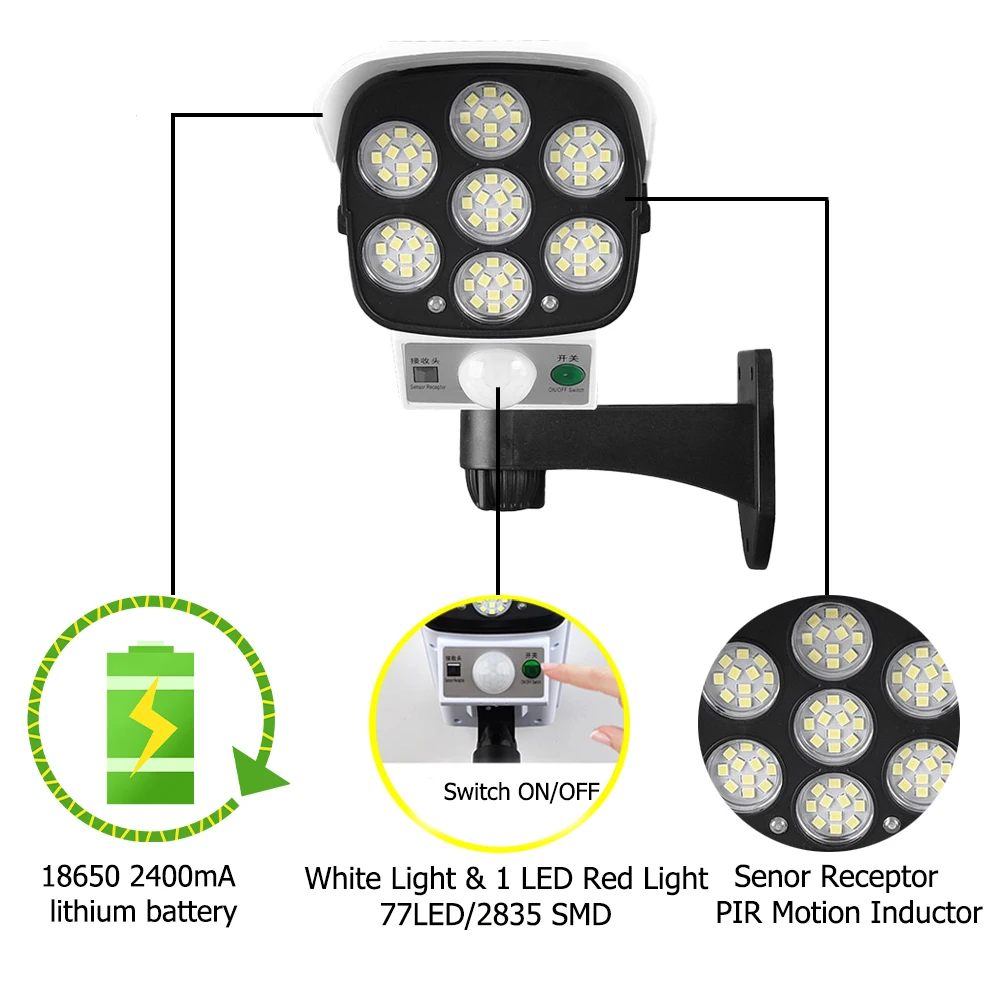 LED Solar Lamp Simulation Monitoring Light Fake Camera Human Body Induction Courtyard Street Garden Lights Spotlight
