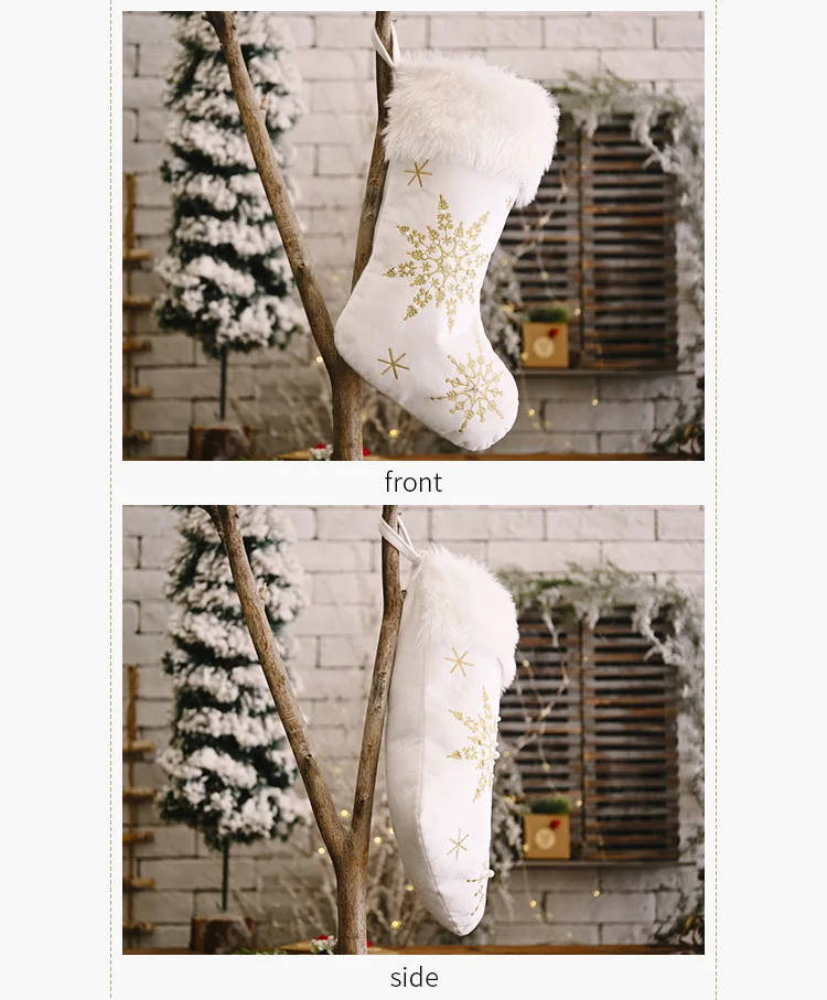 Details about   Hanging Flannel Pearl Snowflake Christmas Stockings Candy Bags Xmas Gifts Socks 