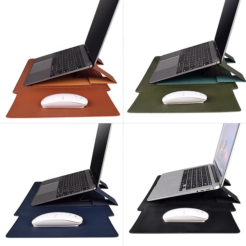 Multifunctional Fashion Notebook Protector Foldable Laptop Stand Bag PU Leather Laptop Sleeve Bag