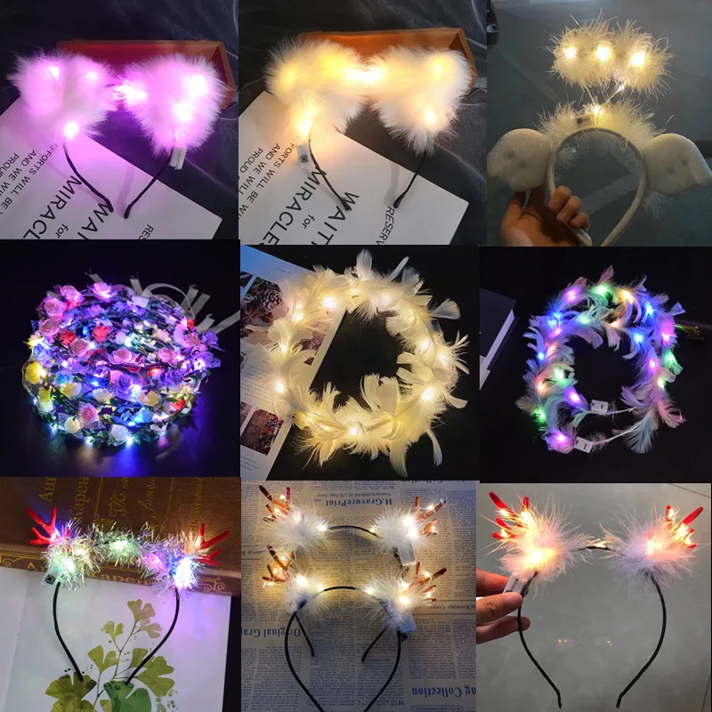 LED Flashing Flower Headband Set – 5/12/24pcs, Multicolored, Light-Up Hair Accessory For Party Wedding