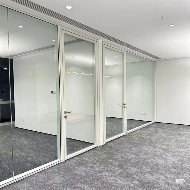 product 90mm wall thickness aluminum frame steel keel panoramic double glass partition for luxury residential lobbies-3