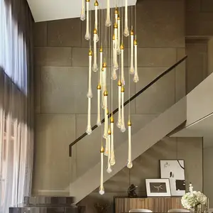 Zeal Lighting Customizable Modern Decorative Led Staircase Pendent Light Gold Crystal Chandelier