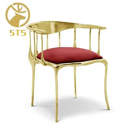 Boca Do Lobo accent dining chair gold plated solid cast brass frame velvet upholstered seat armchair 333083