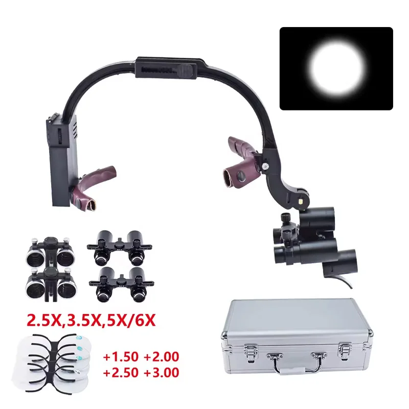 5x/6x/2.5x/3.5x Complete Set Dental Loupes With 5W LED Headlamp Medical Magnifier Wireless Surgical Headlight