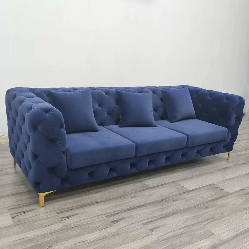 Modern Sofa Sets - Elegant Velvet Navy Blue Chesterfield