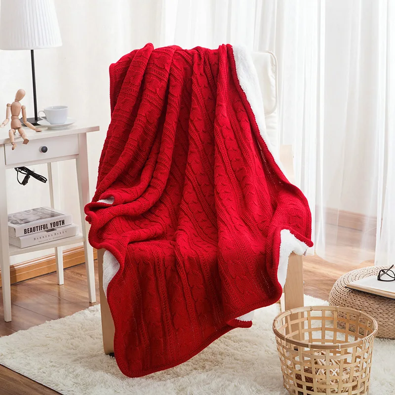 American Style Solid Knitted Sherpa Throw Blanket Comfort and Style Fleeced Portable for Home Bed Bath for Autumn factory